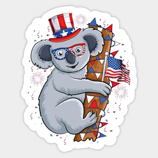 Hanging koala American Flag hat fireworks USA 4th Of July Sticker